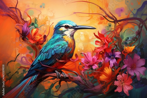 Elegant avian on vibrant backdrop. Generative AI © Valencia