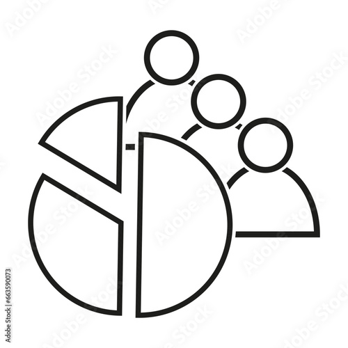 Pie chart with people icon. Quantity and percentage human icon. Icon of proportion of the population. Vector illustration. EPS 10.