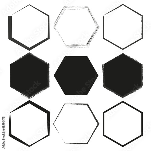 Brush hexagons. Brush texture. Geometric element. Circle geometric shape. Vector illustration.