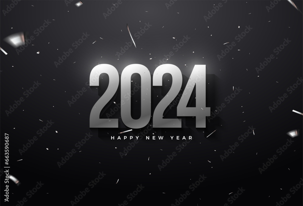 2024 new year celebration with many celebration ornament background. design premium vector.