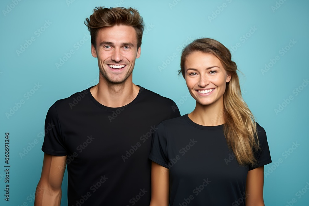 Happy Young Couple Smiling. Isolated on a plain colored background. Generative AI. Happy Young Couple Smiling. Isolated on a plain colored background. Generative AI.
