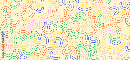 Colorful doodle pattern. Funny vibrant pattern. Colorful curved lines.