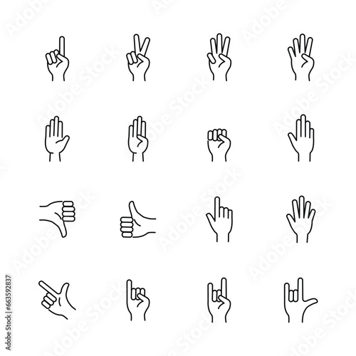 hand and finger icons , sign and hand signal icons. vector illustration