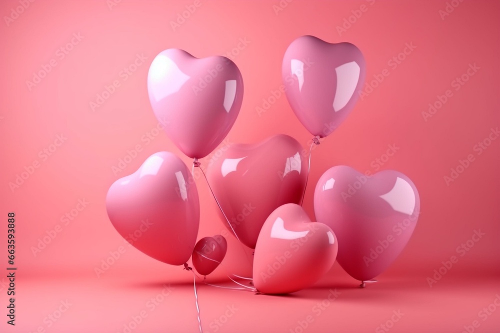 Heart balloon on pink background for Valentine's Day. Generative AI