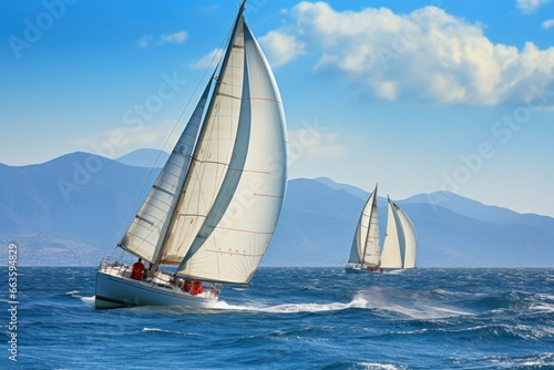 Sailing regatta in the Mediterranean, crisp sails against azure waters. © Bijac
