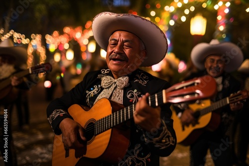 Serenading mariachi bands in Mexico, passionate melodies under starry skies. photo