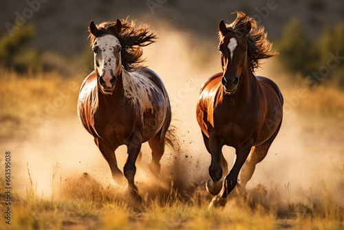Wild stallions galloping freely across a prairie, embodying wild spirit and freedom.