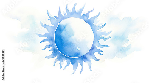 青い太陽のイメージ水彩イラスト