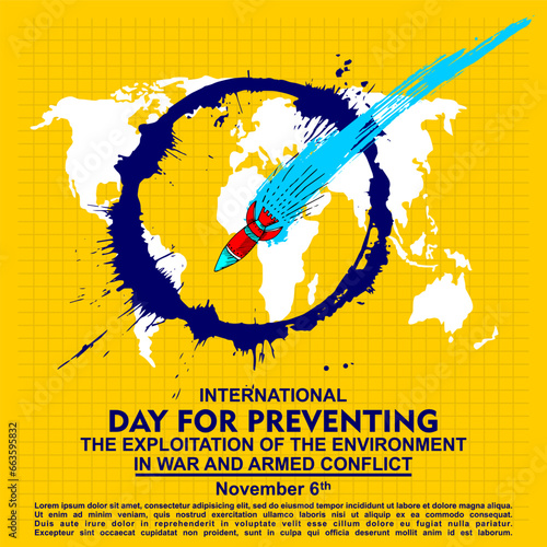 International Day For Preventing the exploitation of environment in war and armed conflict, November 6, Poster Vector