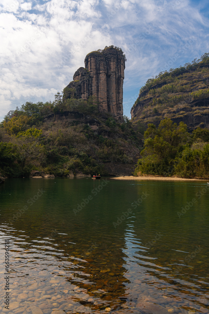 Wuyishan Yufu Peak, Fujian, China. Vertical image with copy space for text
