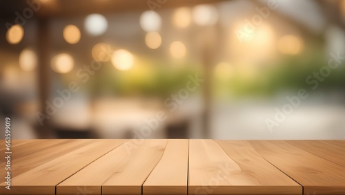 empty wooden table with bokeh background © Photographybd60