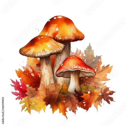 Watercolor Autumn Decor, Autumn Leaves and mushrooms