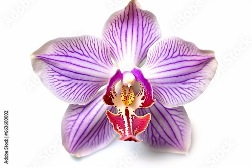 Vibrant orchid, blooming in purple, isolated on white. Macro shot for design projects. PNG file. Generative AI