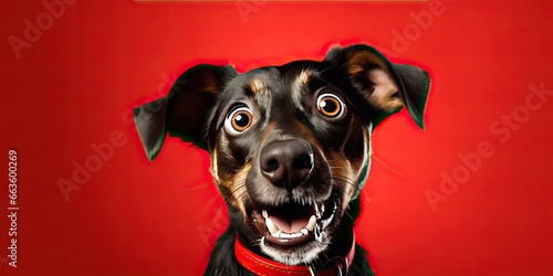 illustration of surprised dog, on red background, generative AI © VALUEINVESTOR