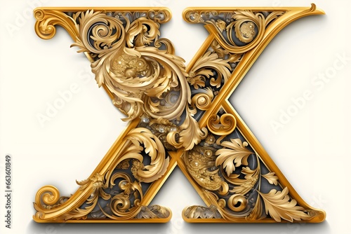 alphabet letter X with gold ornated art