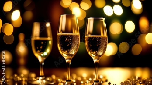 champagne glasses with christmas lights