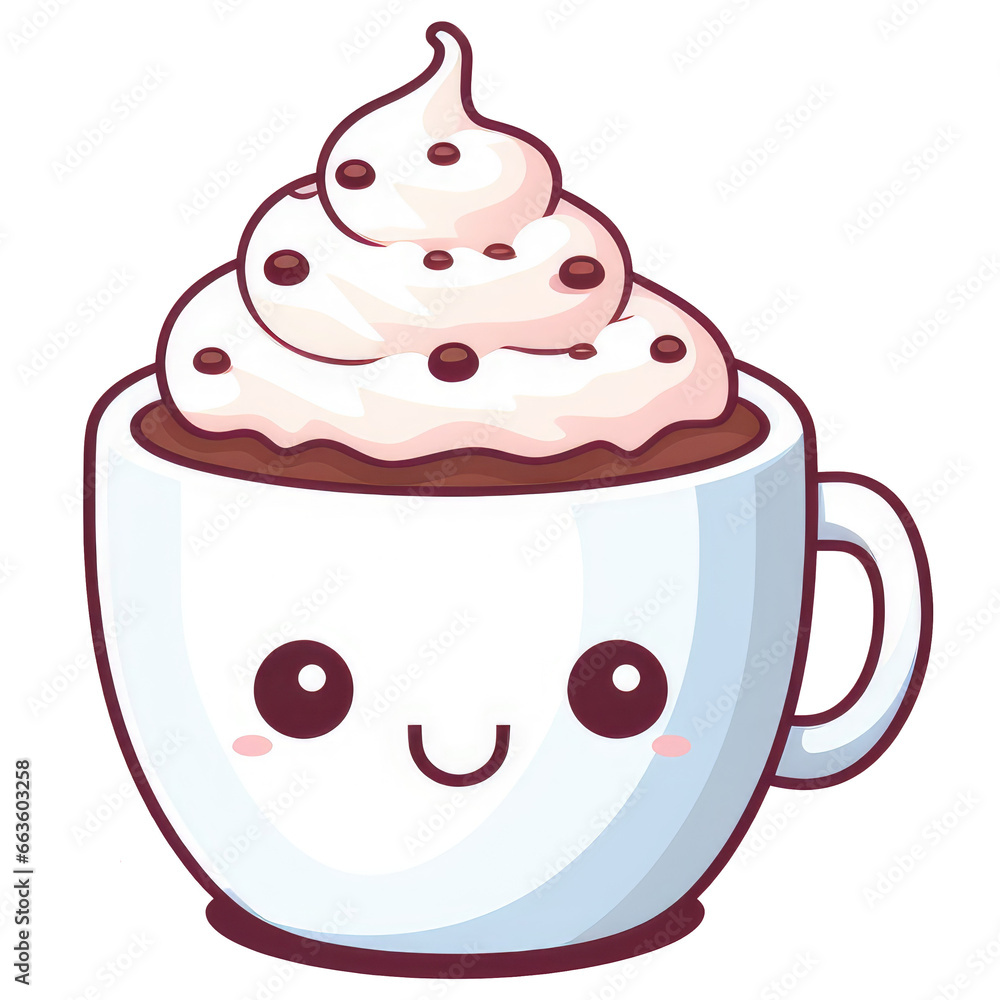 Cute illustration of hot chocolate with whipped cream, transparent background (PNG) Cute illustration of hot chocolate with whipped cream, transparent background (PNG)