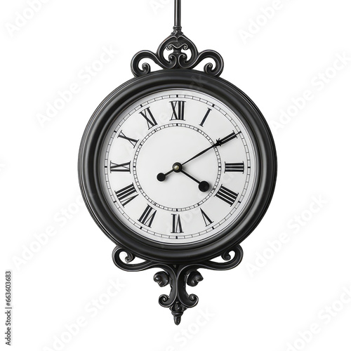 hanging clock on the wall isolated on white background