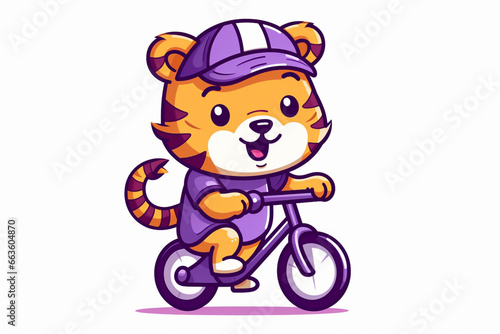 cute cartoon character of a tiger riding a bicycle