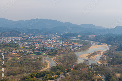 Wallpaper Mural The view on the village by the river from Da Wang Shan Peak in Fujian, China Torontodigital.ca