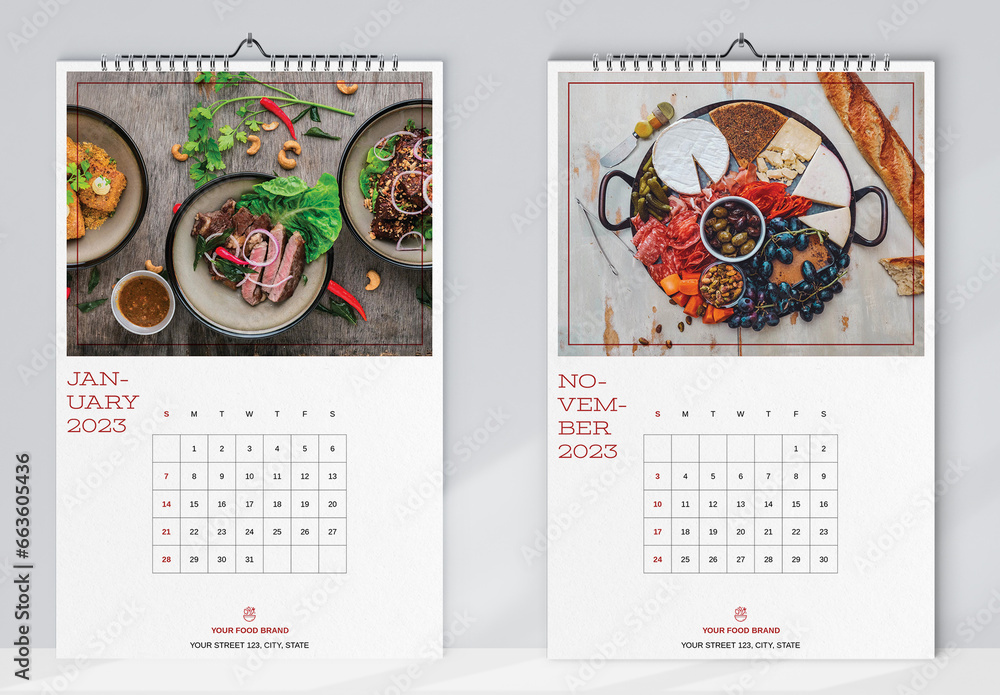 Food Wall Calendar 2025 Layout Stock Template Adobe Stock