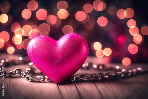 Beautiful background image of a pink heart on a chain 