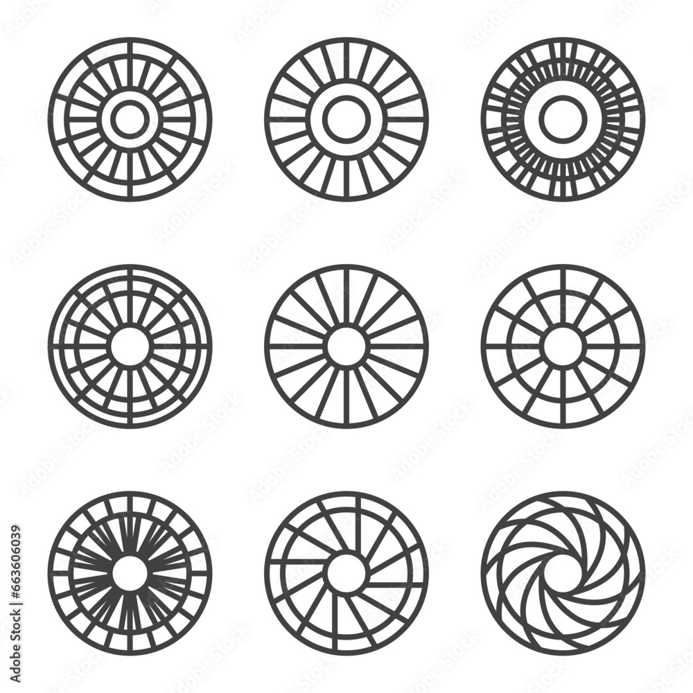 Foto Outline sun symbol circle shape isolated white background vector icon set