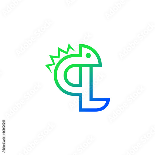The pictogram is the letter q and Chameleon. Elegant and outline. photo