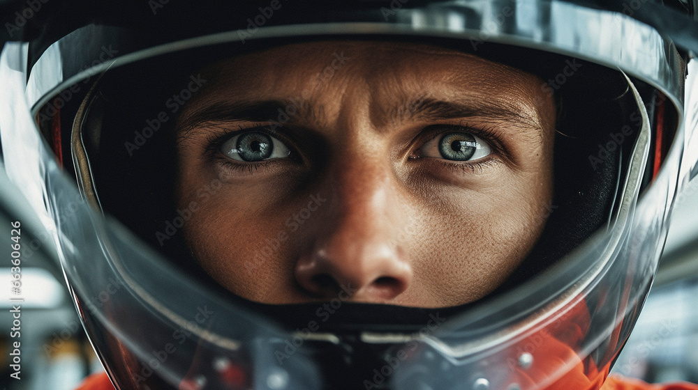 Eyes on Victory: Close-up of Formula 1 Racer in Stride, Generative AI Eyes on Victory: Close-up of Formula 1 Racer in Stride, Generative AI