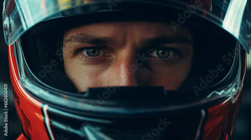 Racing Insight: Close-up of Formula 1 Driver in the Zone, Generative AI © Adolfo Perez Design