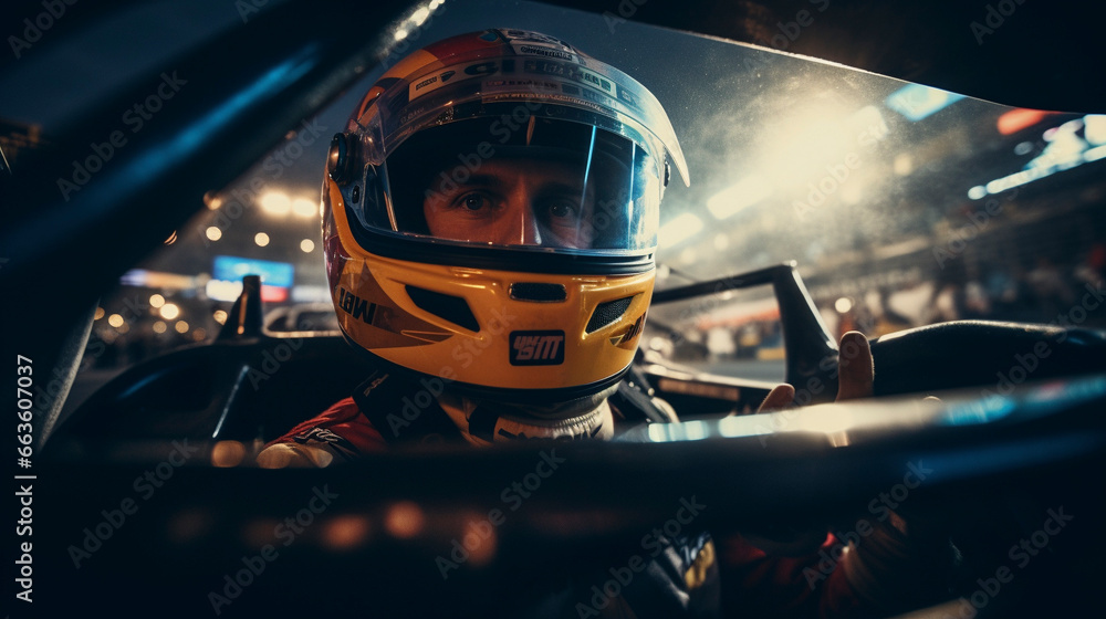 Naklejka premium Track Harmony: Racecar Driver's Precision Performance, Generative AI