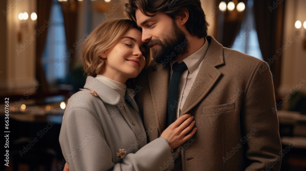 A couple hugging each other, looking at each other in love A couple hugging each other, looking at each other in love