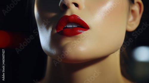 Close-up of woman's lips with red lipstick