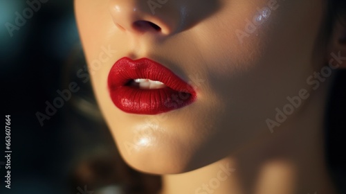 Close-up of woman's lips with red lipstick