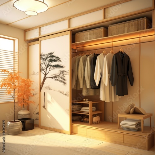 Modern Japanese style Clothes storage room interior design © OhmArt