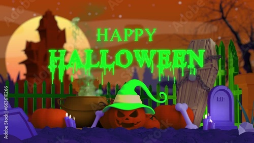 Happy Halloween Party 3D Cartoon Intro Animation Background 