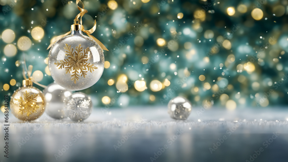 Festive Christmas Baubles Wallpaper, Silver and Gold, Macro Photography, Seasonal Decor. Snowflakes, gold and green bokeh background for elegant Merry Christmas and a Happy New Year 2024. Xmas 24. Festive Christmas Baubles Wallpaper, Silver and Gold, Macro Photography, Seasonal Decor. Snowflakes, gold and green bokeh background for elegant Merry Christmas and a Happy New Year 2024. Xmas 24.