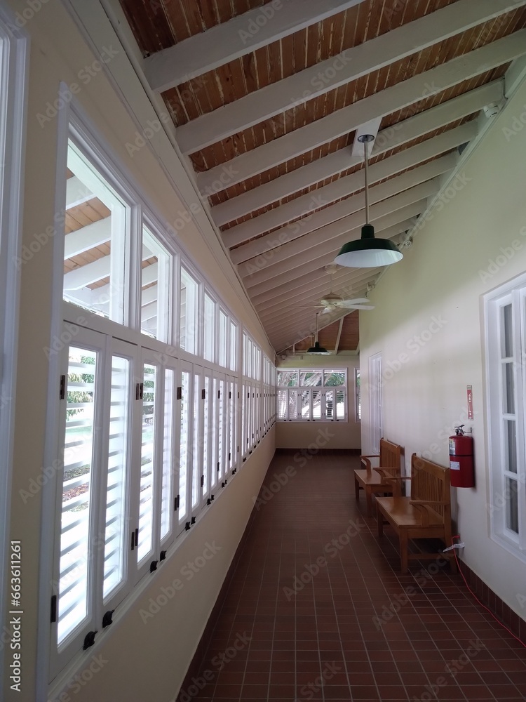 Internal hallway of house with many windows, Panama Canal Internal hallway of house with many windows, Panama Canal