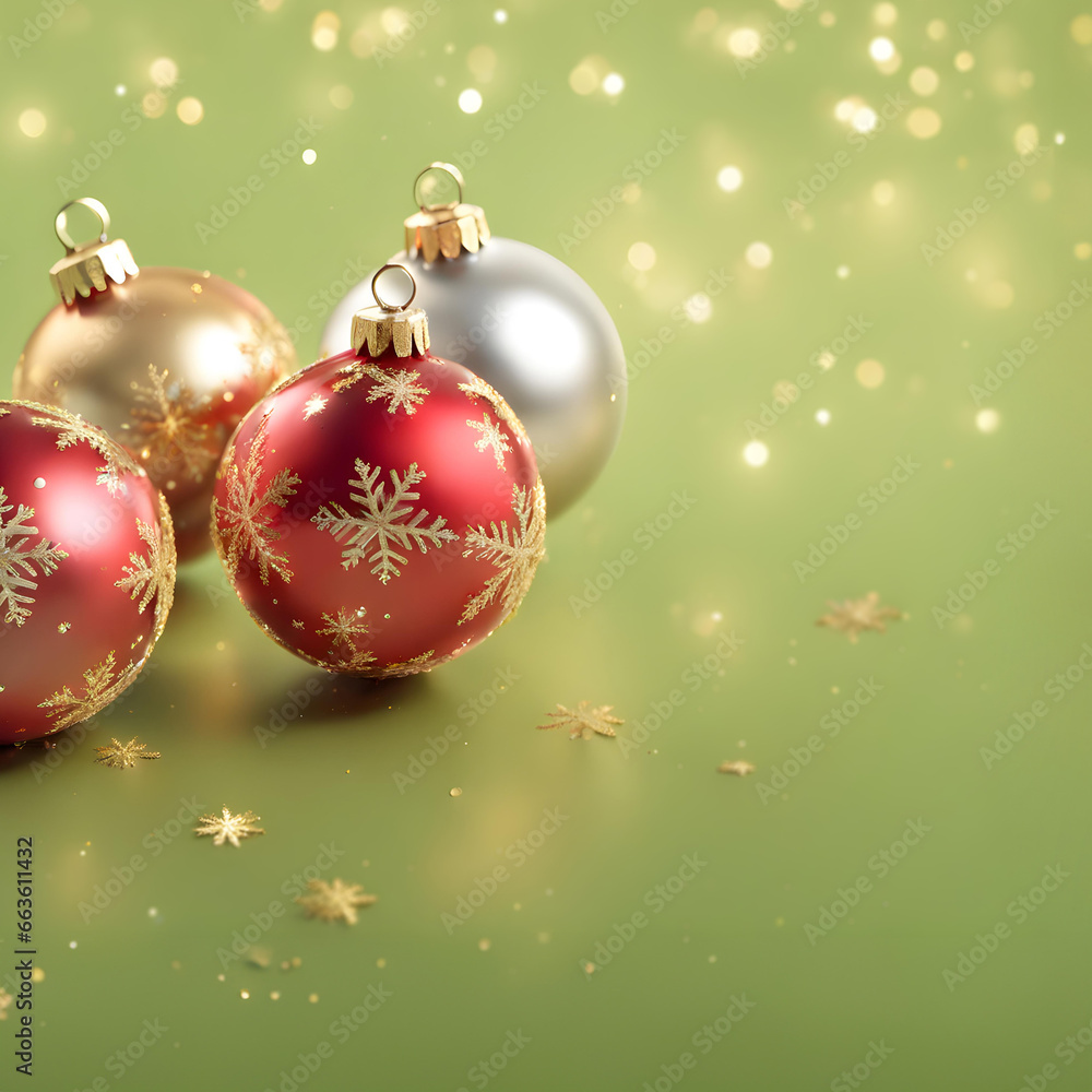 Christmas IG backdrop. Beautiful baubles with shiny golden ball, xmas ornaments and lights, green background. Christmas holidays background. copy space. Decoration for christmas tree. Festive Christmas IG backdrop. Beautiful baubles with shiny golden ball, xmas ornaments and lights, green background. Christmas holidays background. copy space. Decoration for christmas tree. Festive