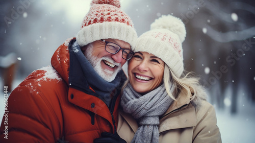 Winter Wonderland, Joyful Senior Couple Embracing the Snow