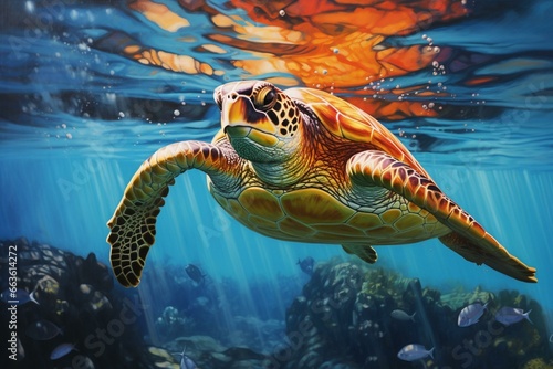 Acrylic painting of a sea turtle. Generative AI