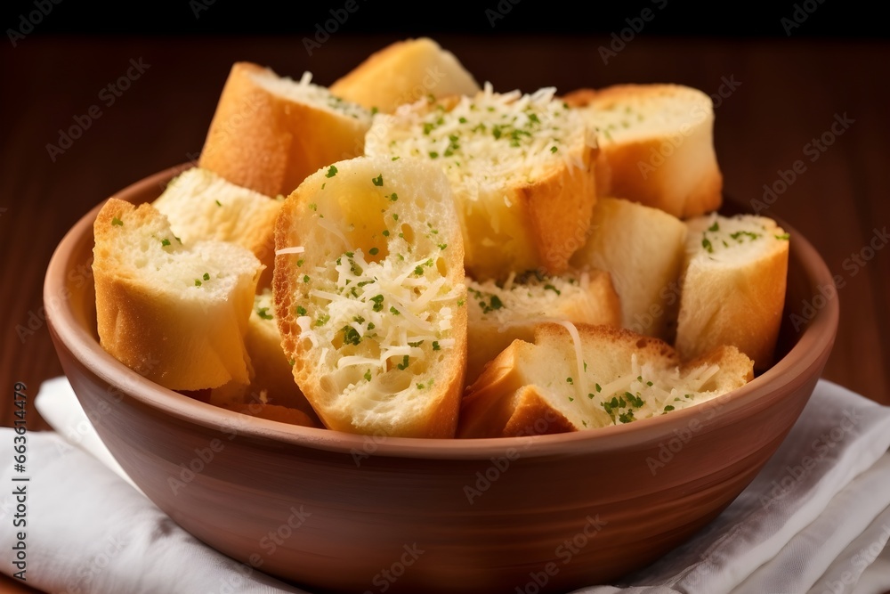Fresh Garlic Bread with grated mozzarella cheese in a bowl, Restuarant Menu concept, Professional Food photography Fresh Garlic Bread with grated mozzarella cheese in a bowl, Restuarant Menu concept, Professional Food photography