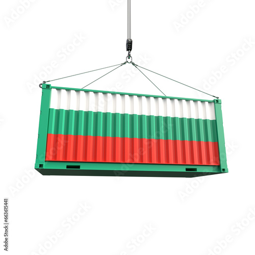 Shipping container with Bulgaria flag on transparent background, PNG file