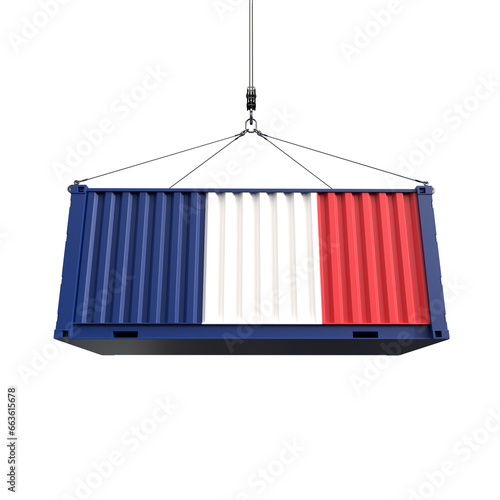 Shipping container with France flag on transparent background, PNG file