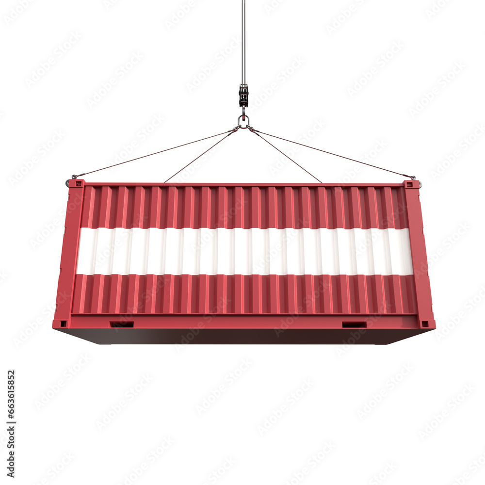Shipping container with Latvia flag on transparent background, PNG file - obrazy, fototapety, plakaty 