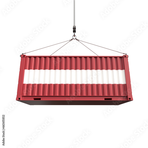 Shipping container with Latvia flag on transparent background, PNG file photo