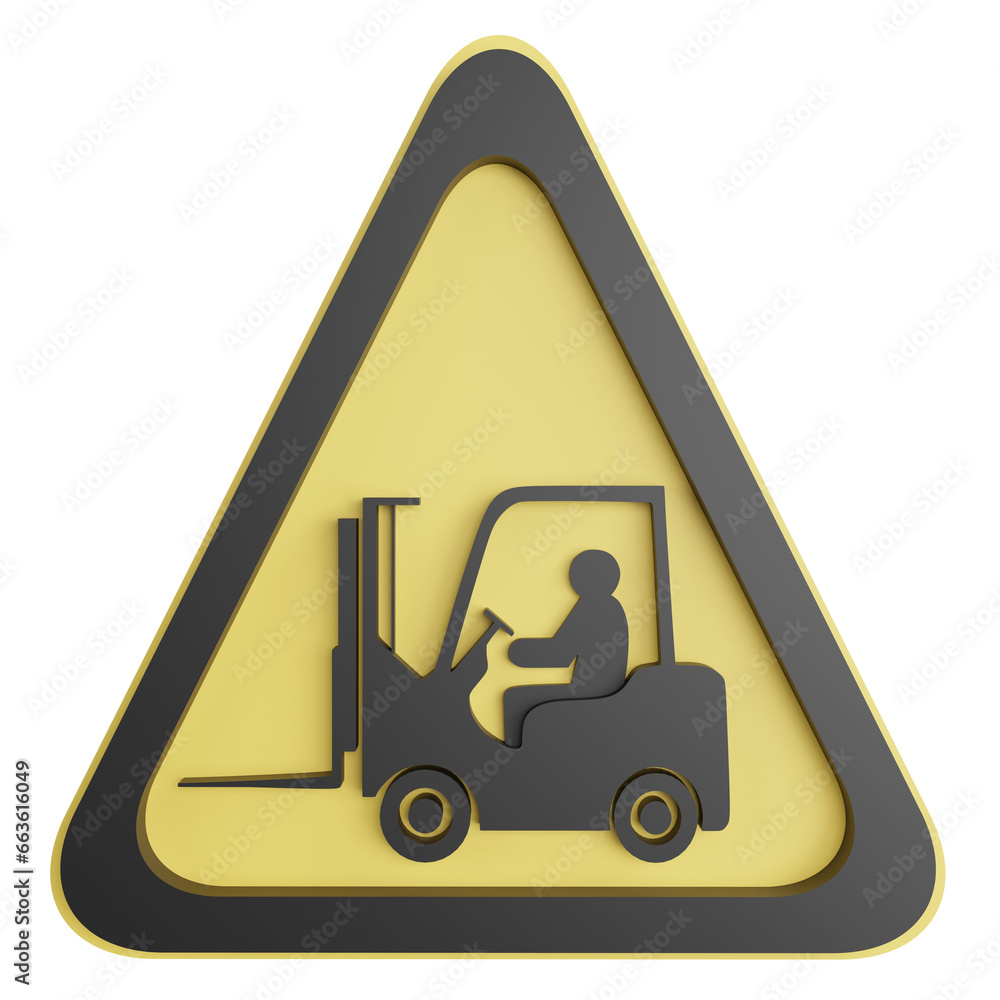Danger forklift sign clipart flat design icon isolated on transparent background, 3D render road sign and traffic sign concept