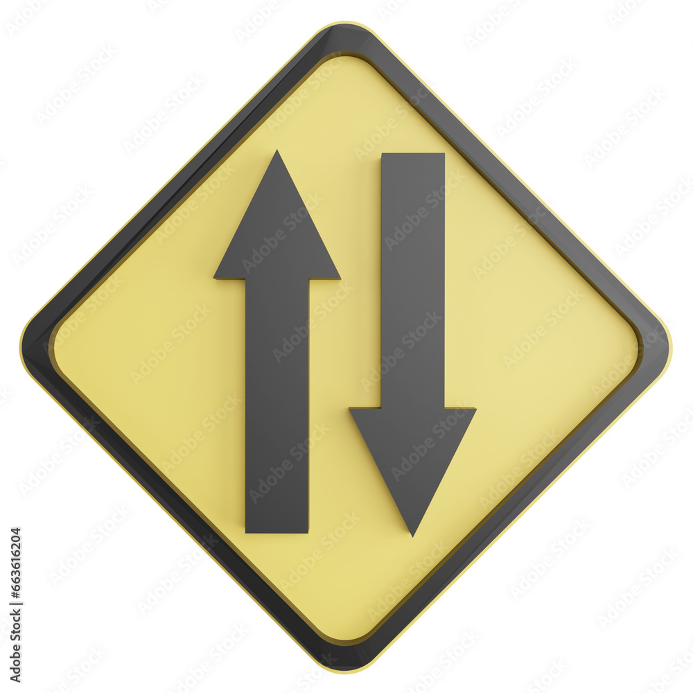 Two way traffic sign clipart flat design icon isolated on transparent background, 3D render road sign and traffic sign concept Two way traffic sign clipart flat design icon isolated on transparent background, 3D render road sign and traffic sign concept