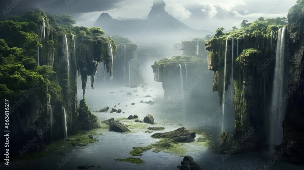 壮大な滝の自然風景,Generative AI AI画像 - obrazy, fototapety, plakaty 
