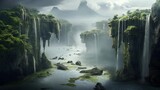 壮大な滝の自然風景,Generative AI AI画像